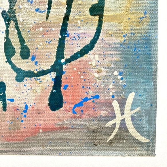 Scripting 4 - Original Wall Art Liquid Oil Paint & Marker Signed Painting 6”x8” - Picture 7 of 10